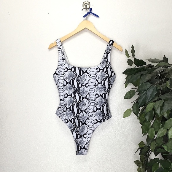 Snake Skin Scoop Neck Bodysuit - Picture 1 of 7